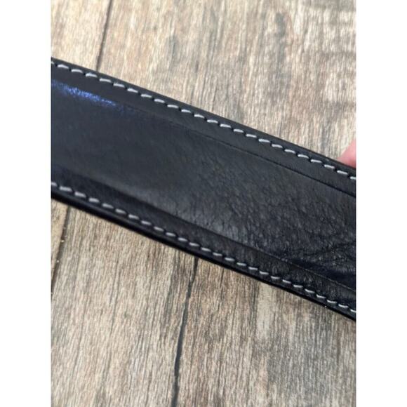 Bronzino Men's Black Genuine Leather Adjustable Buckle Belt - Picture 2 of 7